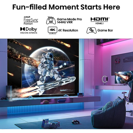 Hisense 55 Inch 144Hz QLED Gaming TV 55E7KQTUK PRO - 144Hz VRR, HDMI 2.1,  Freesync Premium, Quantum Dot Colour, VIDAA U7, and , Freeview Play,  Netflix and Disney+ (2023 New Model) 